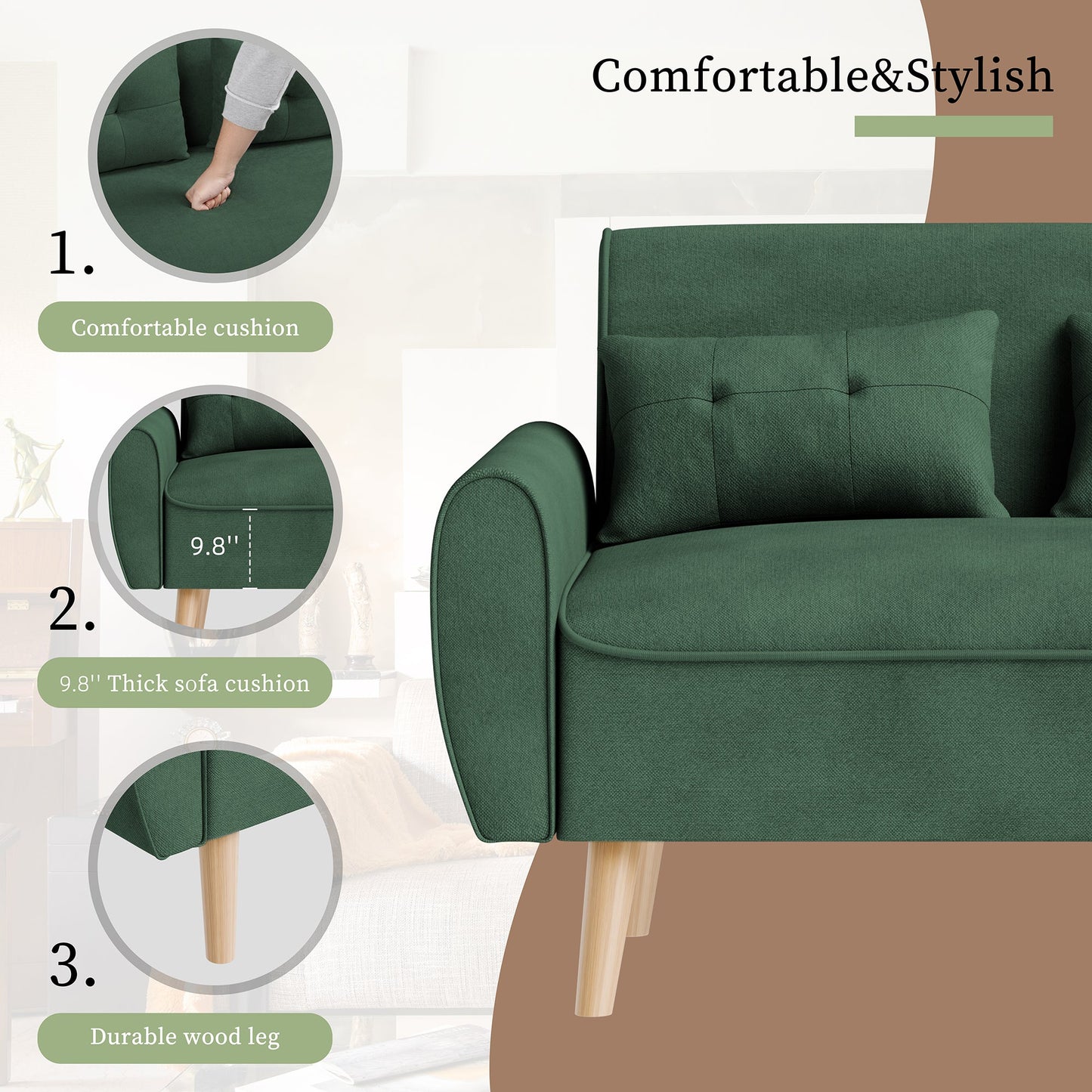 Livingroom sofa set sobaniilowholesale 2-seat 47'' Small Modern Love Seat Sofa #color_green