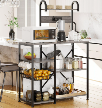 sobaniilo wholesale Kitchen Baking Rack with Outlet, Freestanding Kitchen Storage Shelf Organizer, Steel-Retro