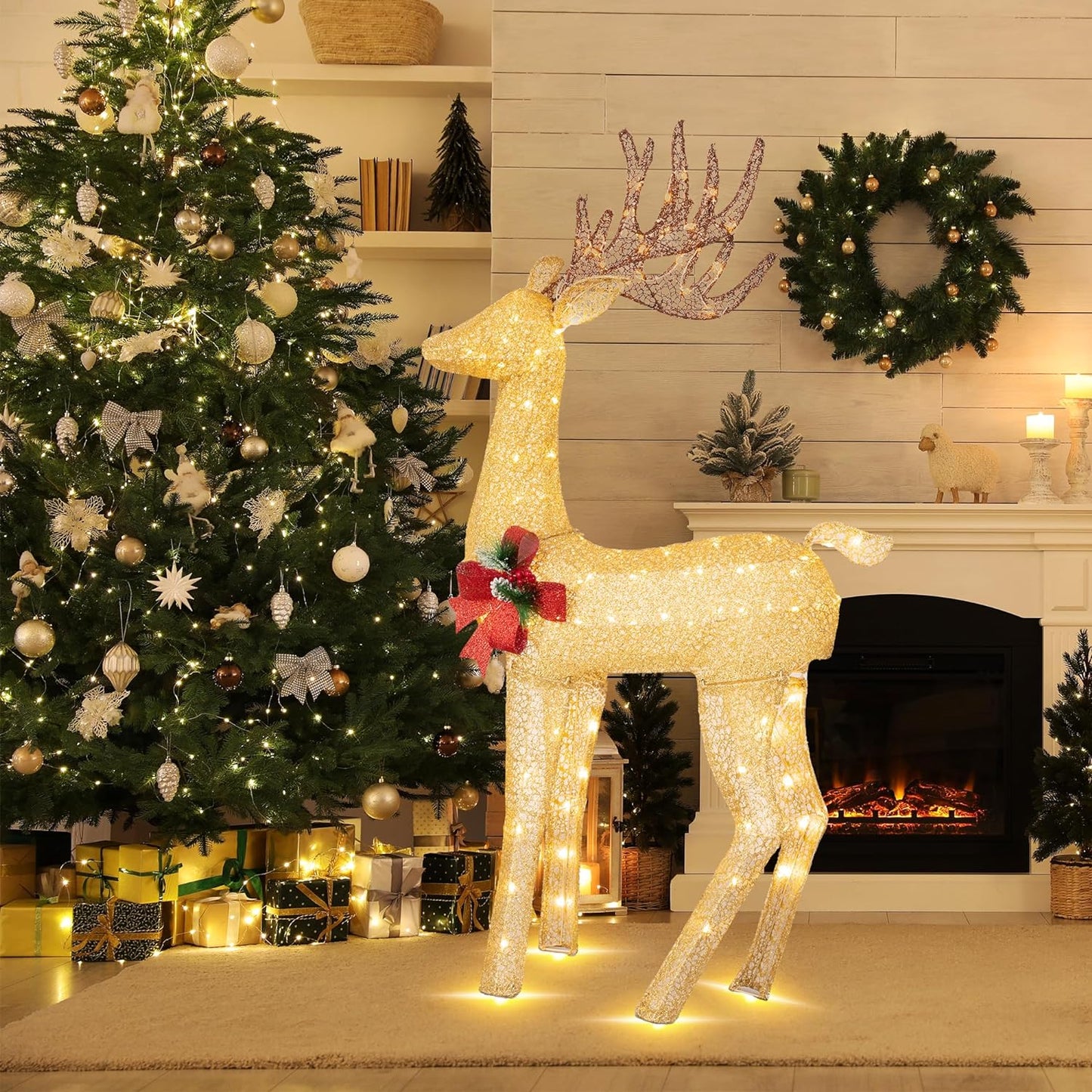 sobaniilowholesale 2-Piece Reindeer Christmas Decoration, 4FT Moose Family Outdoor Holiday Christmas Decor, Pre-Lit 170 LED Lights Deer
