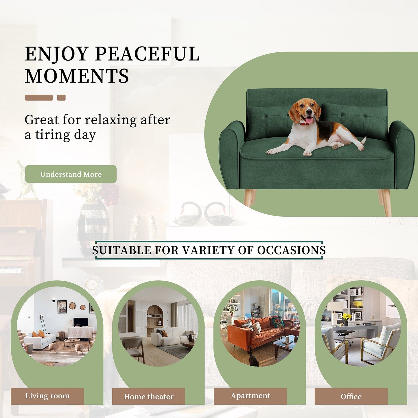 Livingroom sofa set sobaniilowholesale 2-seat 47'' Small Modern Love Seat Sofa #color_green