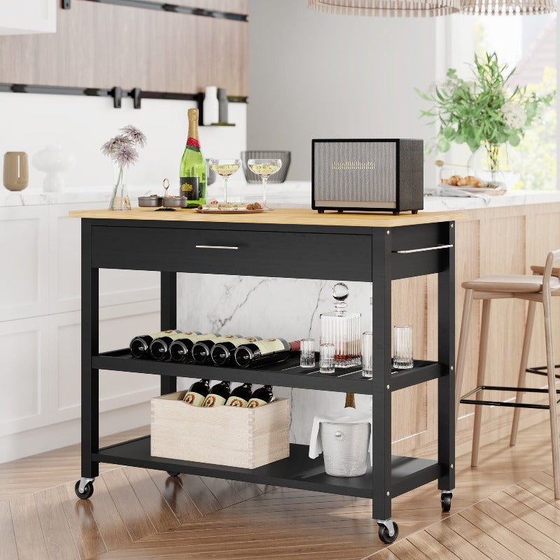 sobaniilowholesale 40???¡¥ Kitchen Island Storage & Bar Cart with Solid Wood Top#color_black (7278481473712)
