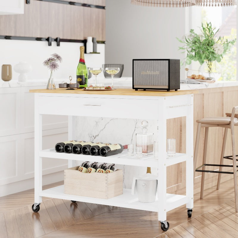 sobaniilowholesale 40???¡¥ Kitchen Island Storage & Bar Cart with Solid Wood Top#color_white (7278481473712)