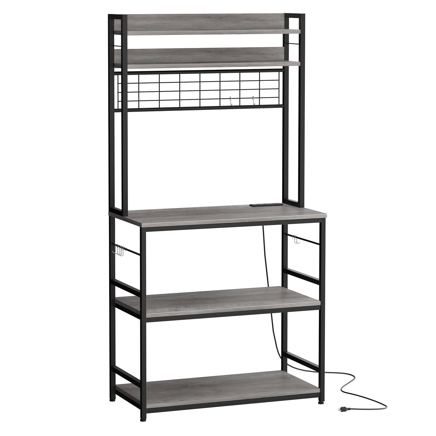 WALSUNY Kitchen Bakers Rack with Power Outlet Coffee Bar Table 3Tiers