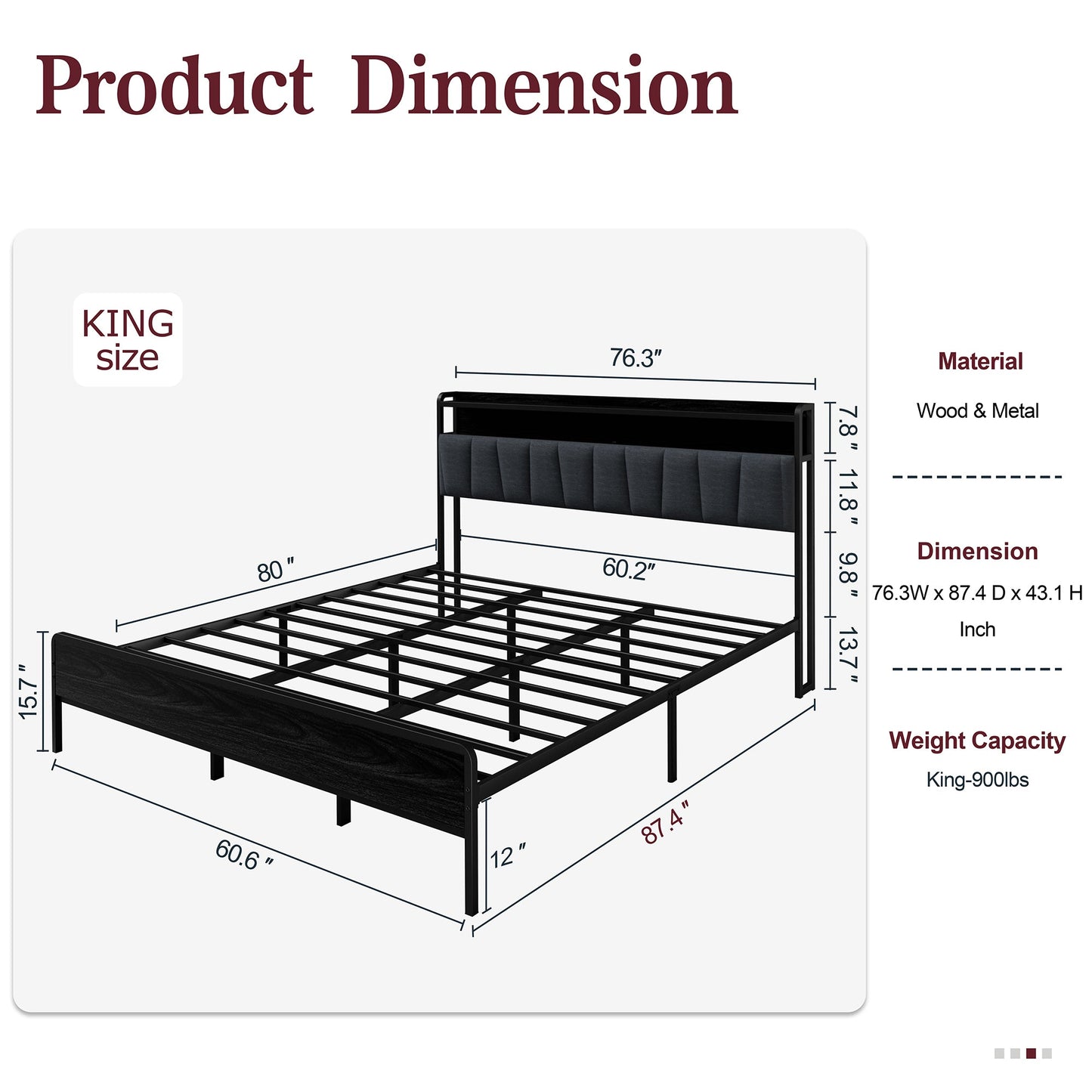 sobaniilowholesale Bed Frame with Led Light and 2 Drawers Metal Platform Bed with Button Tufted Headboard Strong Metal Slats (7504175136944)