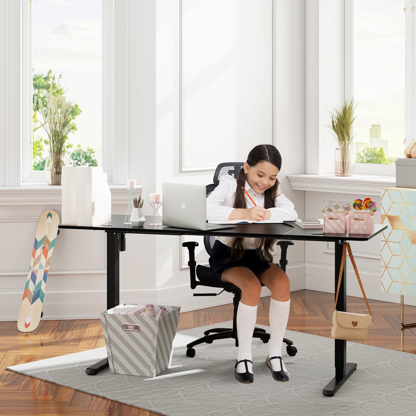 sobaniilowholesale Electric Office Ergonomic Standing Desk 1.2m / 1.4m / 1.6m With Black Metal Table Base (7709669294256)