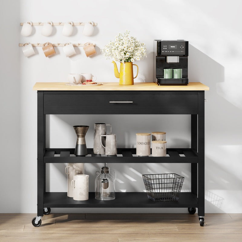 sobaniilowholesale 40???¡¥ Kitchen Island Storage & Bar Cart with Solid Wood Top#color_black (7278481473712)