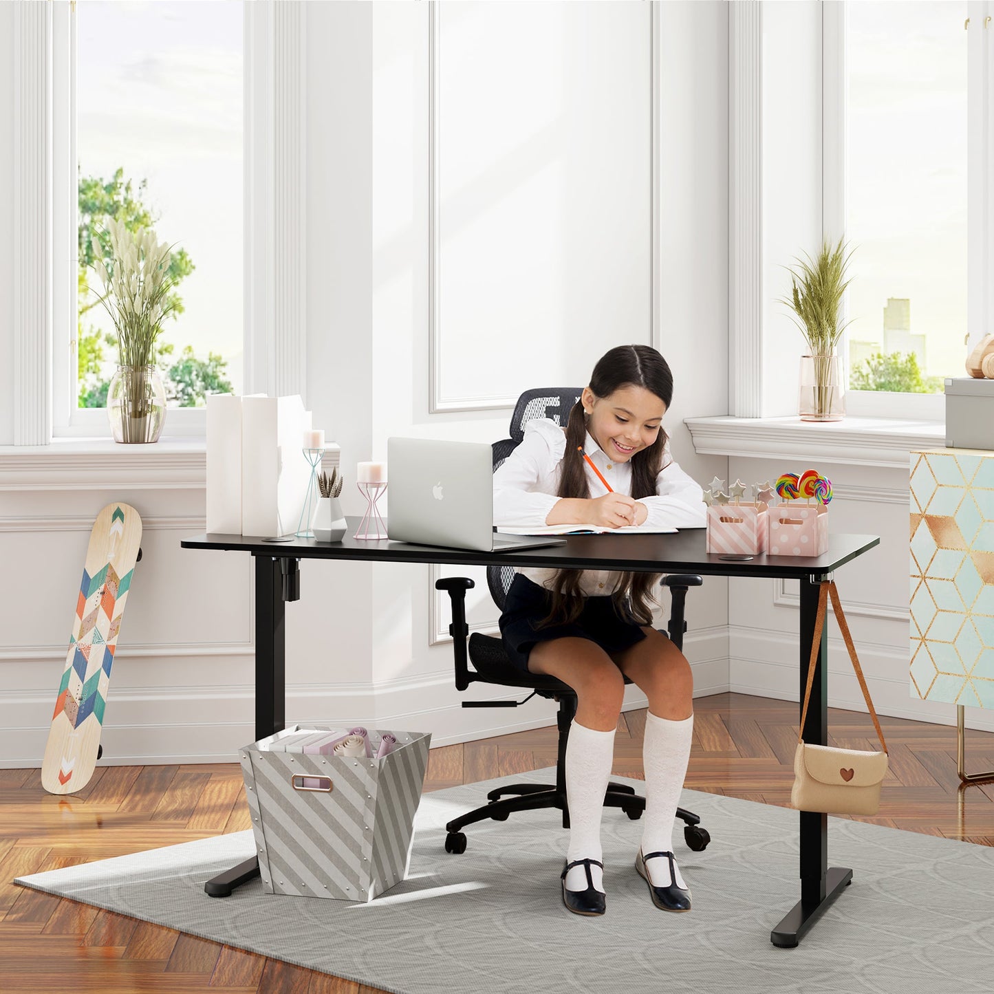 sobaniilowholesale Electric Office Ergonomic Standing Desk 1.2m / 1.4m / 1.6m With Black Metal Table Base (7709669294256)