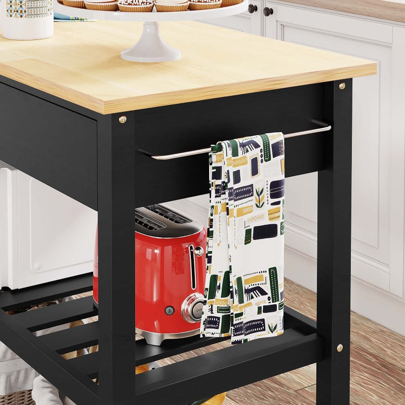 sobaniilowholesale 40???¡¥ Kitchen Island Storage & Bar Cart with Solid Wood Top#color_black (7278481473712)