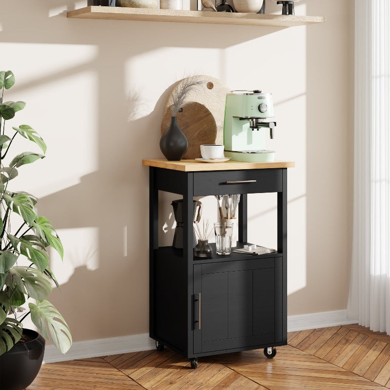 sobaniilowholesale Rolling Kitchen Island With Solid Wood Top #color_black
