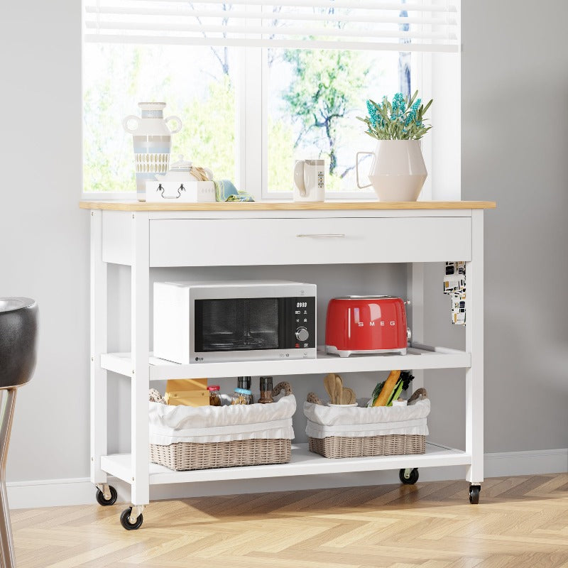 sobaniilowholesale 40???¡¥ Kitchen Island Storage & Bar Cart with Solid Wood Top#color_white (7278481473712)