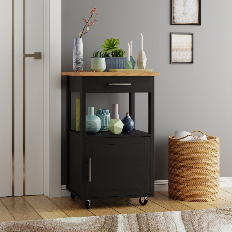 sobaniilowholesale Rolling Kitchen Island With Solid Wood Top #color_black