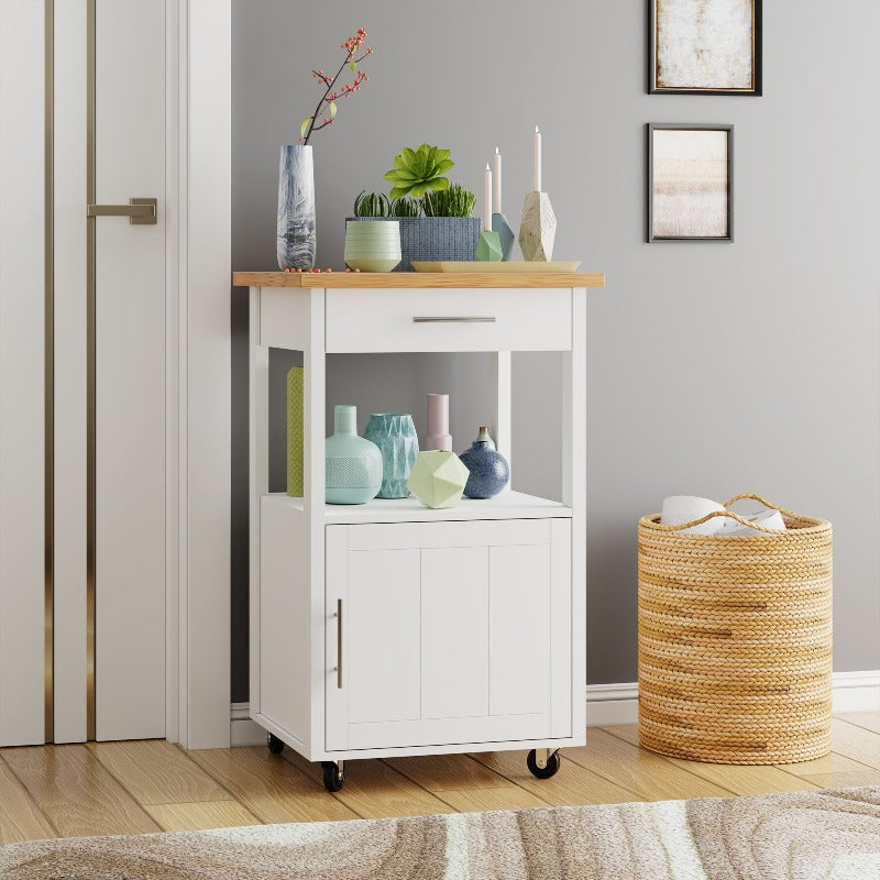 sobaniilowholesale Rolling Kitchen Island With Solid Wood Top #color_white