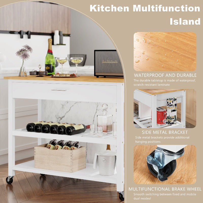 sobaniilowholesale 40???¡¥ Kitchen Island Storage & Bar Cart with Solid Wood Top#color_white (7278481473712)