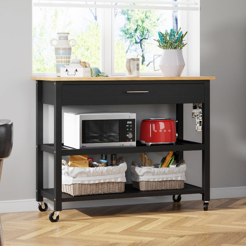 sobaniilowholesale 40???¡¥ Kitchen Island Storage & Bar Cart with Solid Wood Top#color_black (7278481473712)