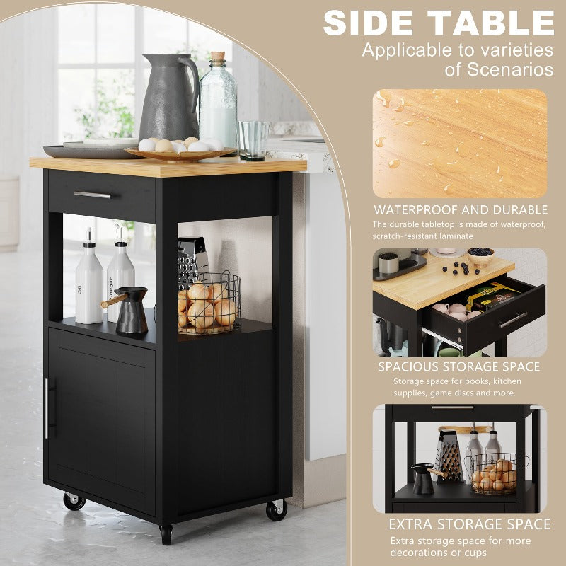 sobaniilowholesale Rolling Kitchen Island With Solid Wood Top #color_black