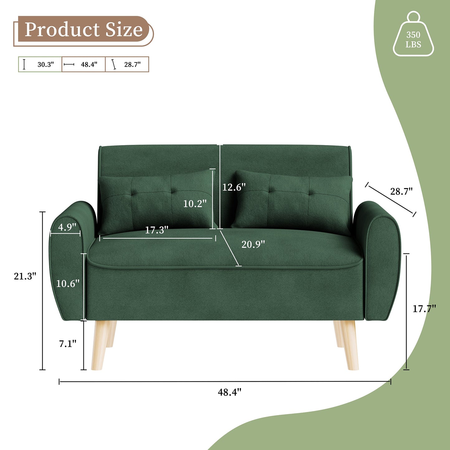 Livingroom sofa set sobaniilowholesale 2-seat 47'' Small Modern Love Seat Sofa #color_green