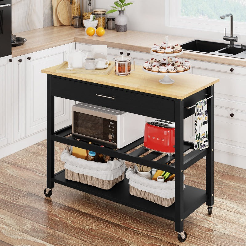 sobaniilowholesale 40???¡¥ Kitchen Island Storage & Bar Cart with Solid Wood Top#color_black (7278481473712)