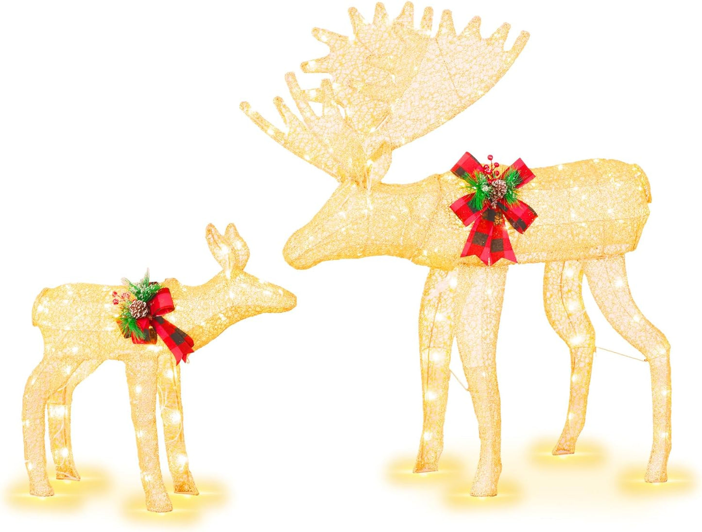 sobaniilowholesale 2-Piece Reindeer Christmas Decoration, 4FT Moose Family Outdoor Holiday Christmas Decor, Pre-Lit 170 LED Lights Deer