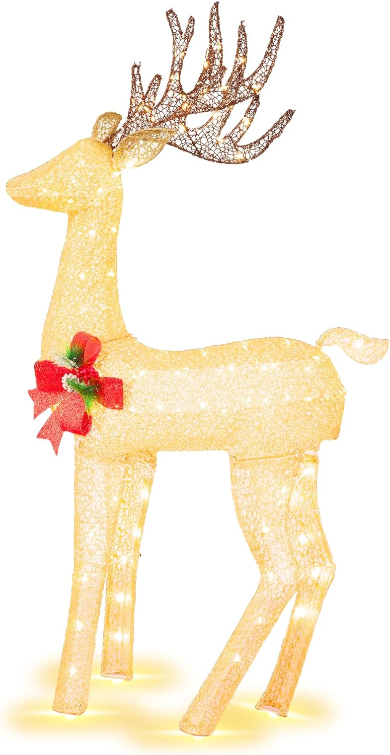 sobaniilowholesale 2-Piece Reindeer Christmas Decoration, 4FT Moose Family Outdoor Holiday Christmas Decor, Pre-Lit 170 LED Lights Deer