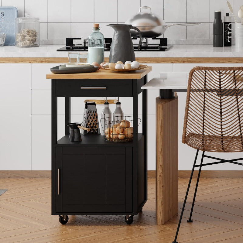 sobaniilowholesale Rolling Kitchen Island With Solid Wood Top #color_black