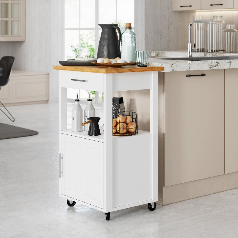 sobaniilowholesale Rolling Kitchen Island With Solid Wood Top #color_white