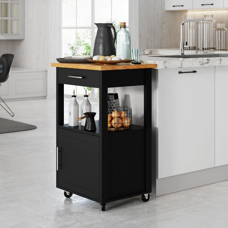 sobaniilowholesale Rolling Kitchen Island With Solid Wood Top #color_black