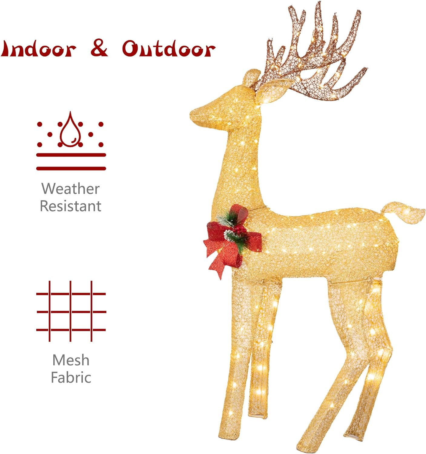 sobaniilowholesale 2-Piece Reindeer Christmas Decoration, 4FT Moose Family Outdoor Holiday Christmas Decor, Pre-Lit 170 LED Lights Deer