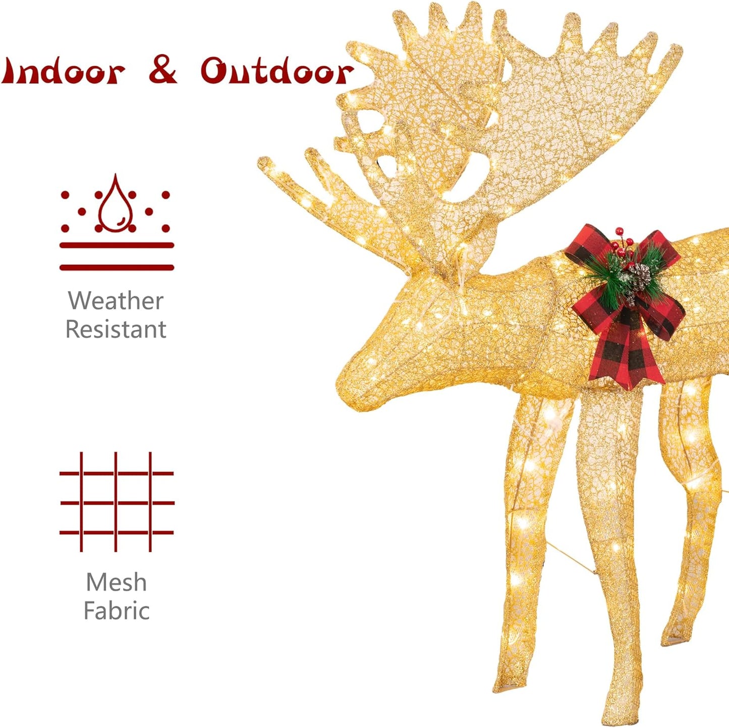 sobaniilowholesale 2-Piece Reindeer Christmas Decoration, 4FT Moose Family Outdoor Holiday Christmas Decor, Pre-Lit 170 LED Lights Deer