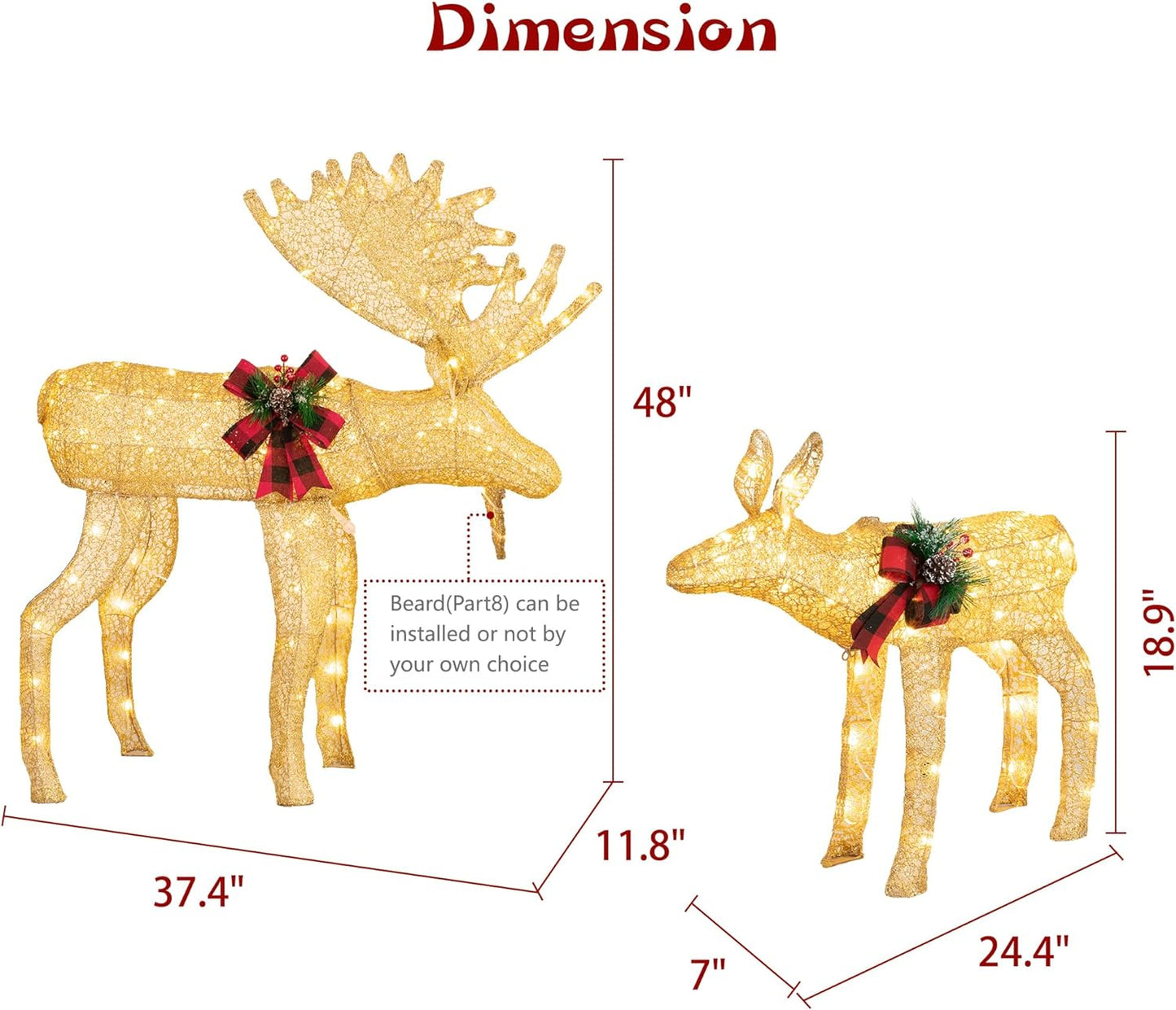 sobaniilowholesale 2-Piece Reindeer Christmas Decoration, 4FT Moose Family Outdoor Holiday Christmas Decor, Pre-Lit 170 LED Lights Deer