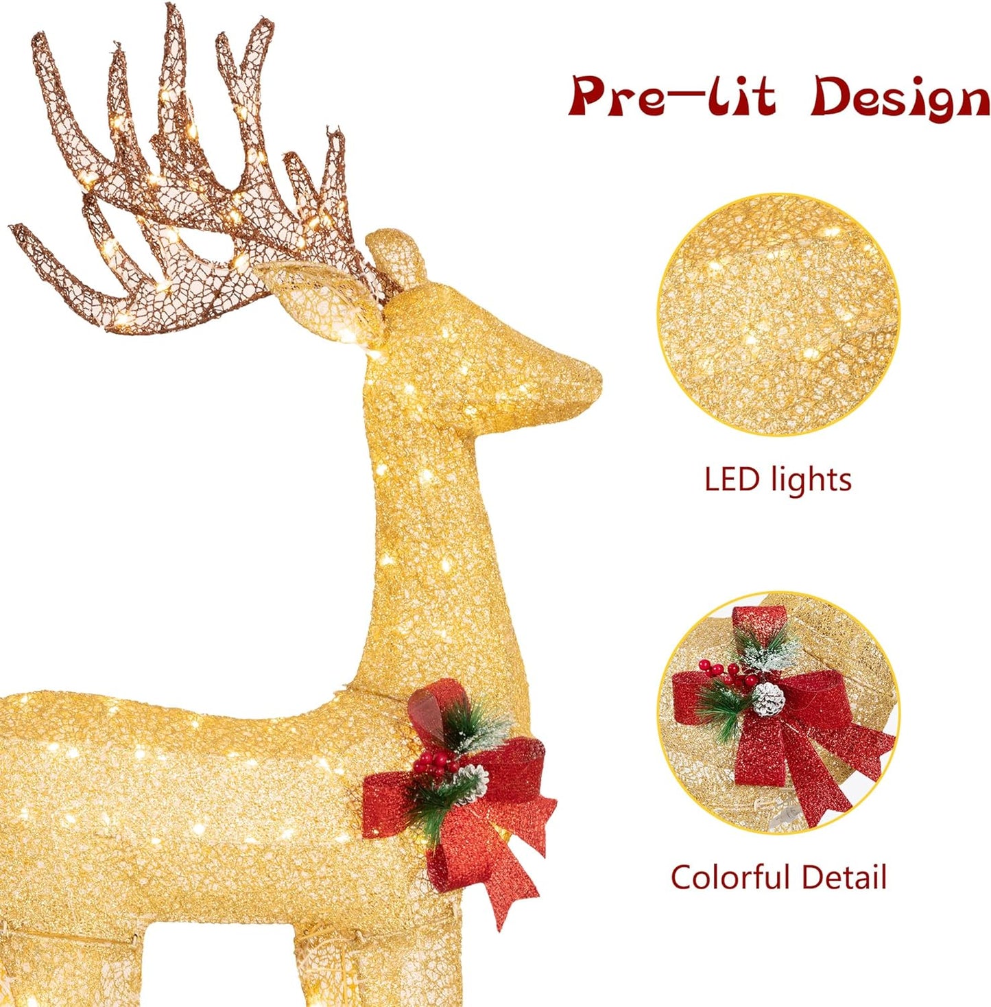 sobaniilowholesale 2-Piece Reindeer Christmas Decoration, 4FT Moose Family Outdoor Holiday Christmas Decor, Pre-Lit 170 LED Lights Deer