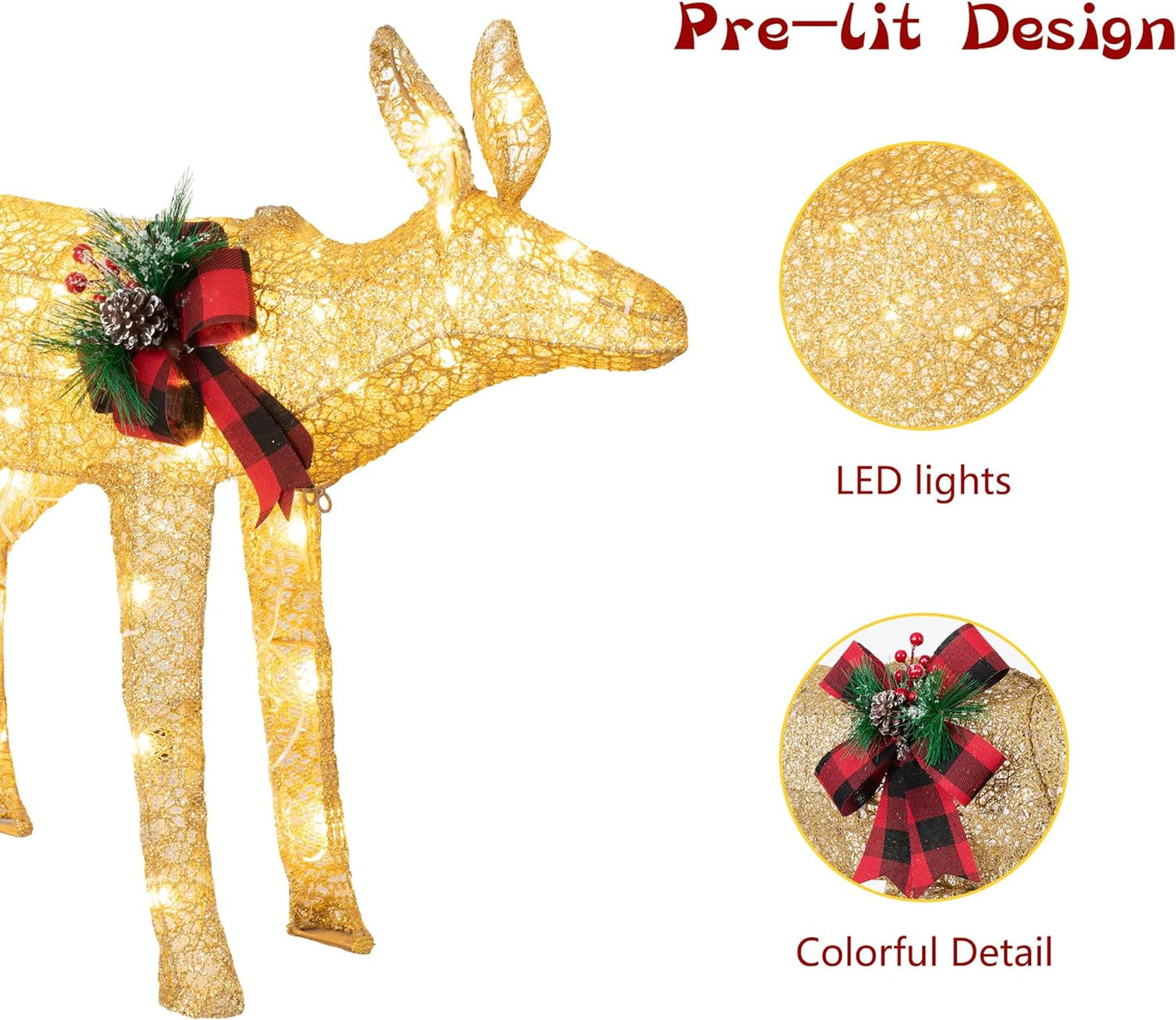 sobaniilowholesale 2-Piece Reindeer Christmas Decoration, 4FT Moose Family Outdoor Holiday Christmas Decor, Pre-Lit 170 LED Lights Deer