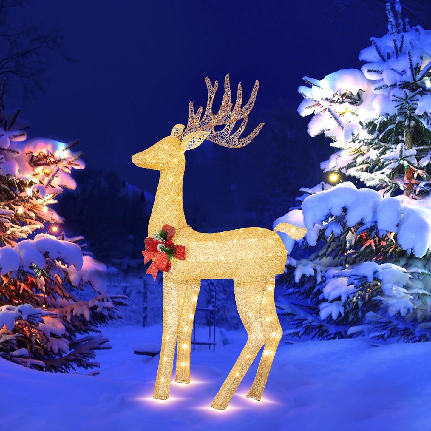 sobaniilowholesale 2-Piece Reindeer Christmas Decoration, 4FT Moose Family Outdoor Holiday Christmas Decor, Pre-Lit 170 LED Lights Deer