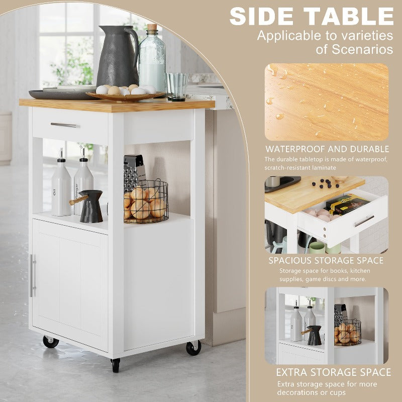 sobaniilowholesale Rolling Kitchen Island With Solid Wood Top #color_white