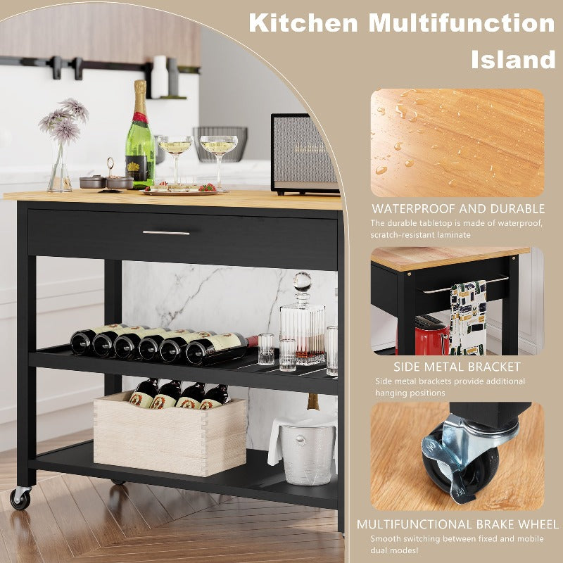 sobaniilowholesale 40???¡¥ Kitchen Island Storage & Bar Cart with Solid Wood Top#color_black (7278481473712)