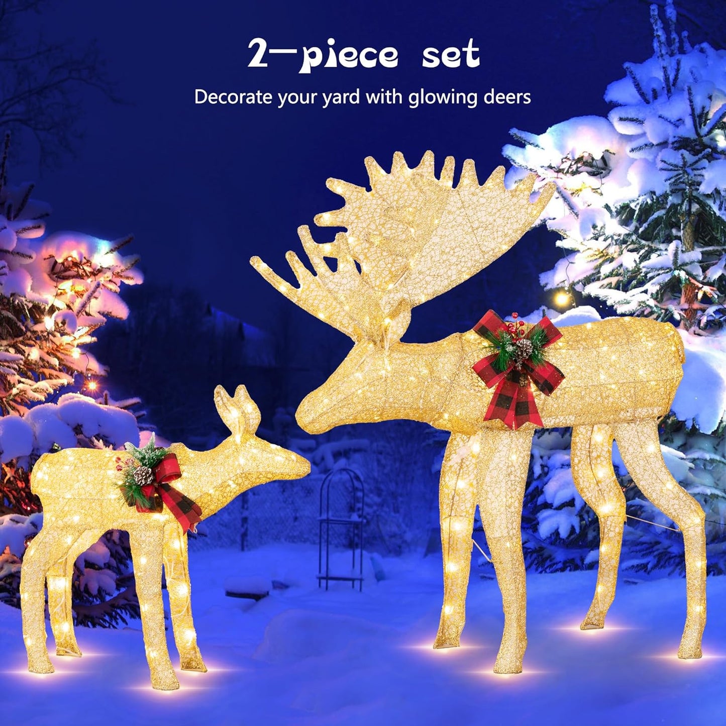 sobaniilowholesale 2-Piece Reindeer Christmas Decoration, 4FT Moose Family Outdoor Holiday Christmas Decor, Pre-Lit 170 LED Lights Deer