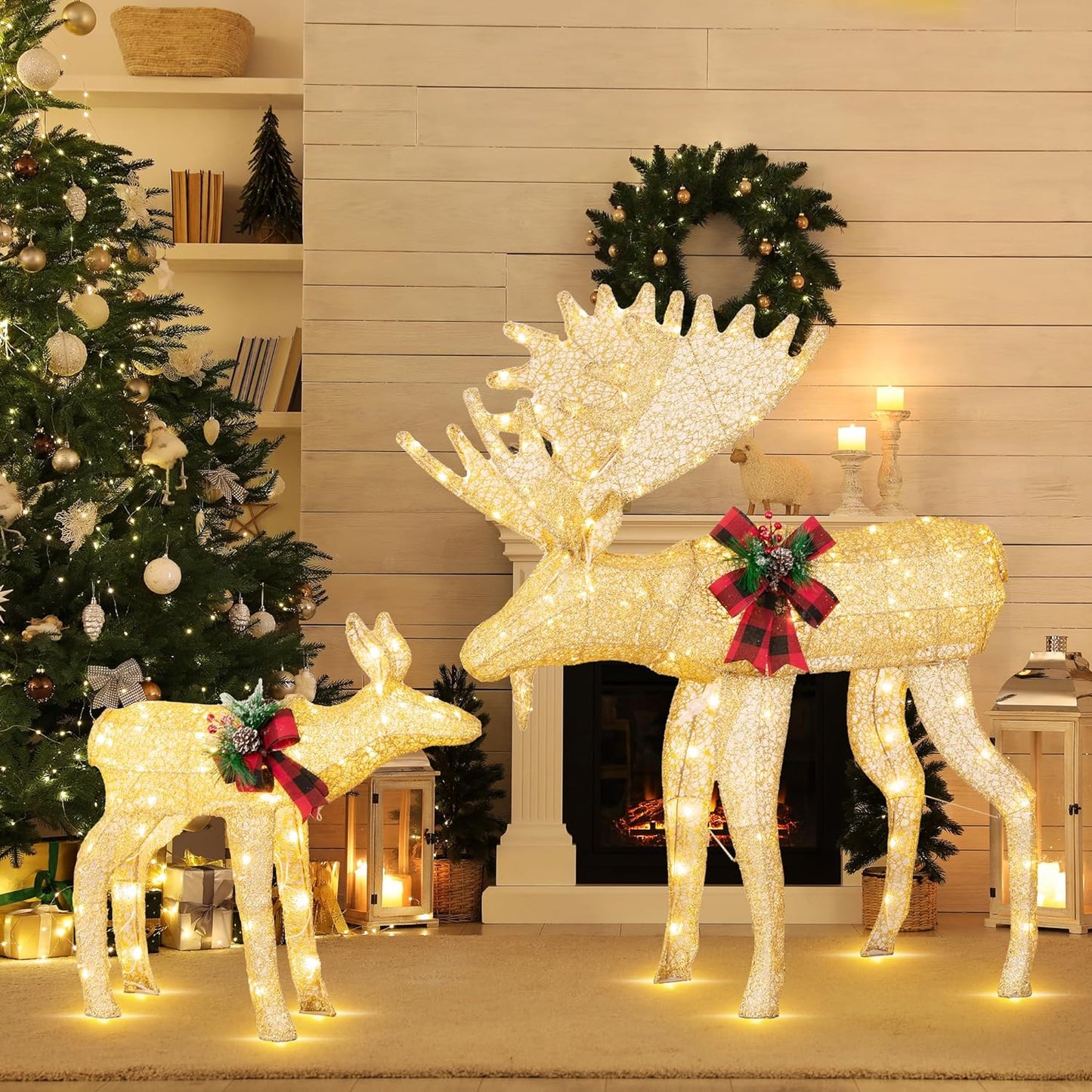 sobaniilowholesale 2-Piece Reindeer Christmas Decoration, 4FT Moose Family Outdoor Holiday Christmas Decor, Pre-Lit 170 LED Lights Deer