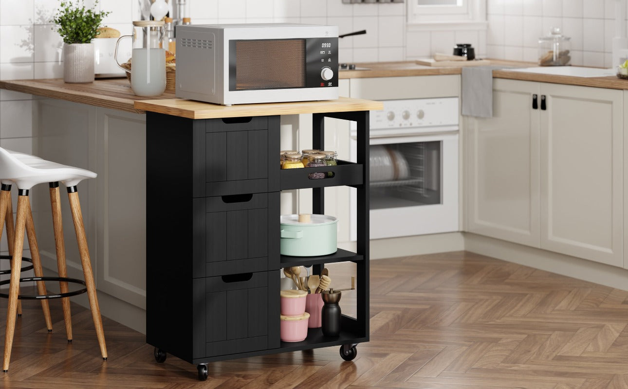 sobaniilowholesale 26.57???¡¥ Rolling Kitchen Island Storage & Bar Cart with Solid Wood Top#color_black (7278481932464)