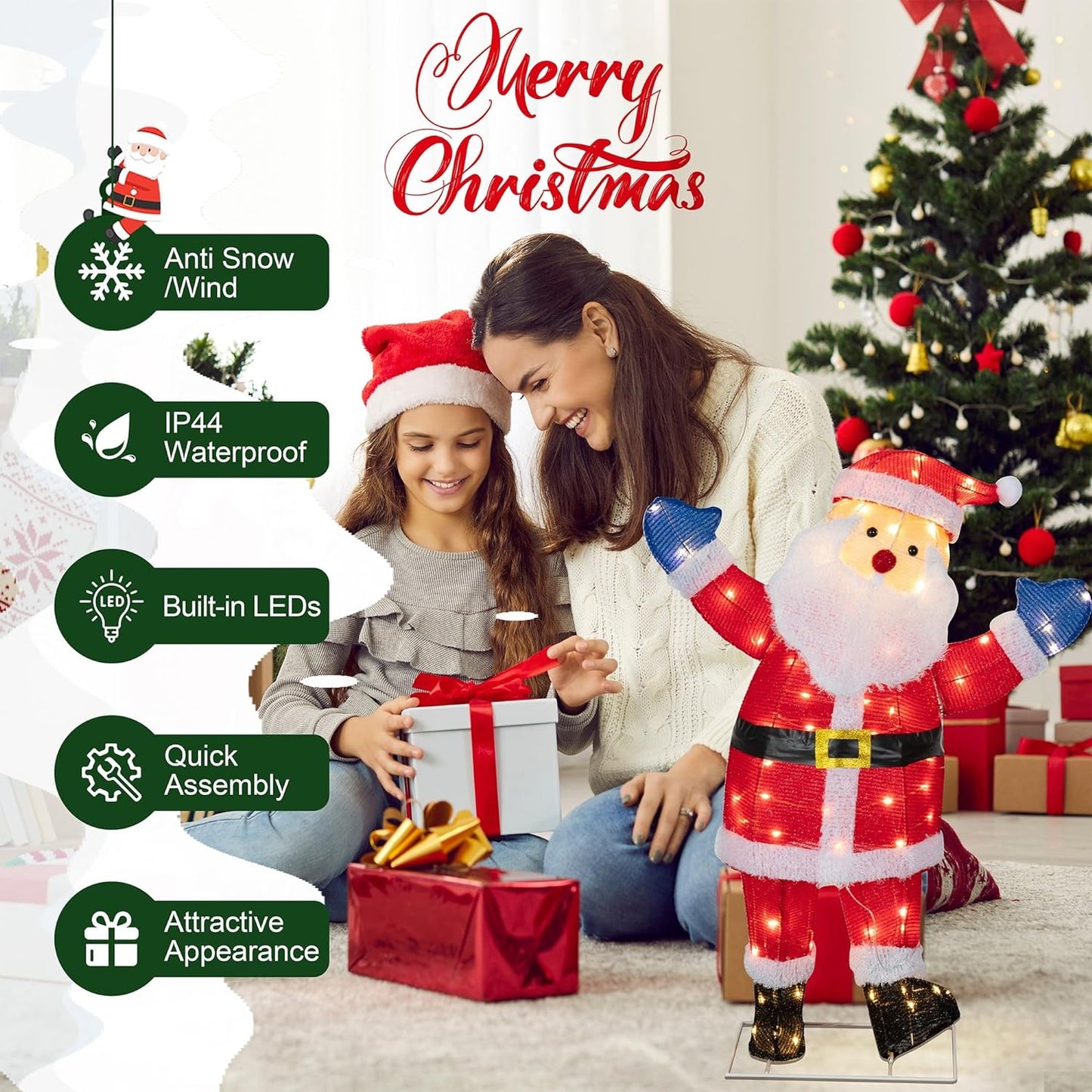 sobaniilowholesale Christmas Standing Santa Claus 3D Super Large Lighted Holiday Displays Family Set