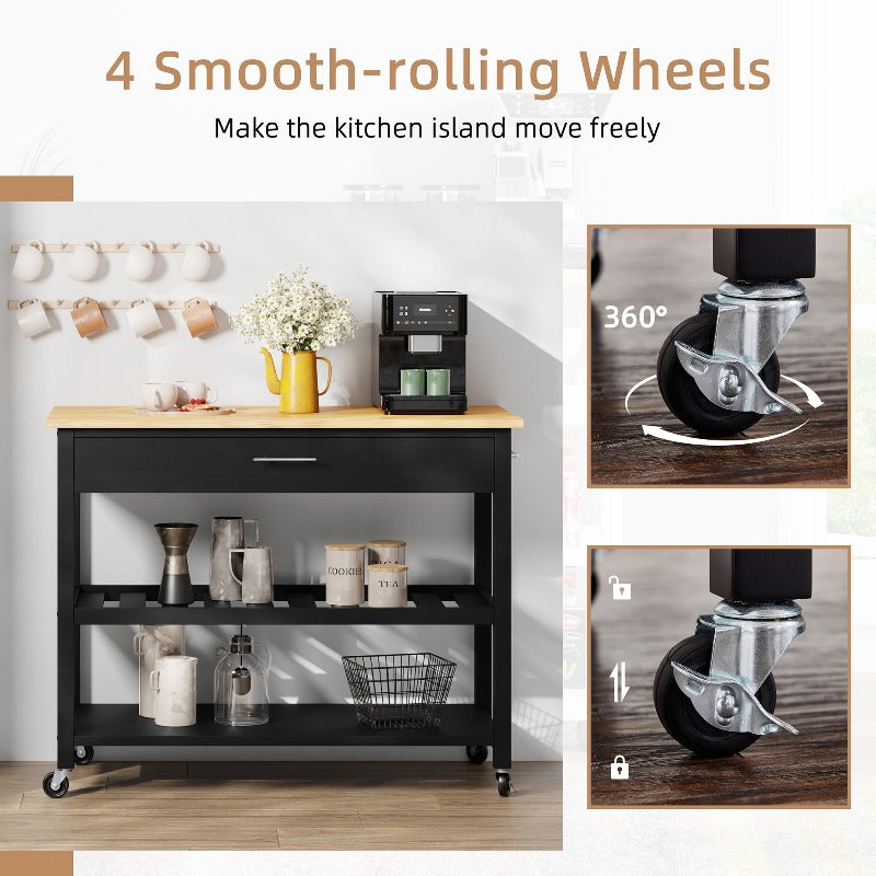 sobaniilowholesale 40???¡¥ Kitchen Island Storage & Bar Cart with Solid Wood Top#color_black (7278481473712)