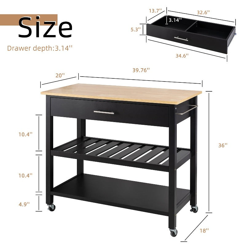 sobaniilowholesale 40???¡¥ Kitchen Island Storage & Bar Cart with Solid Wood Top#color_black (7278481473712)