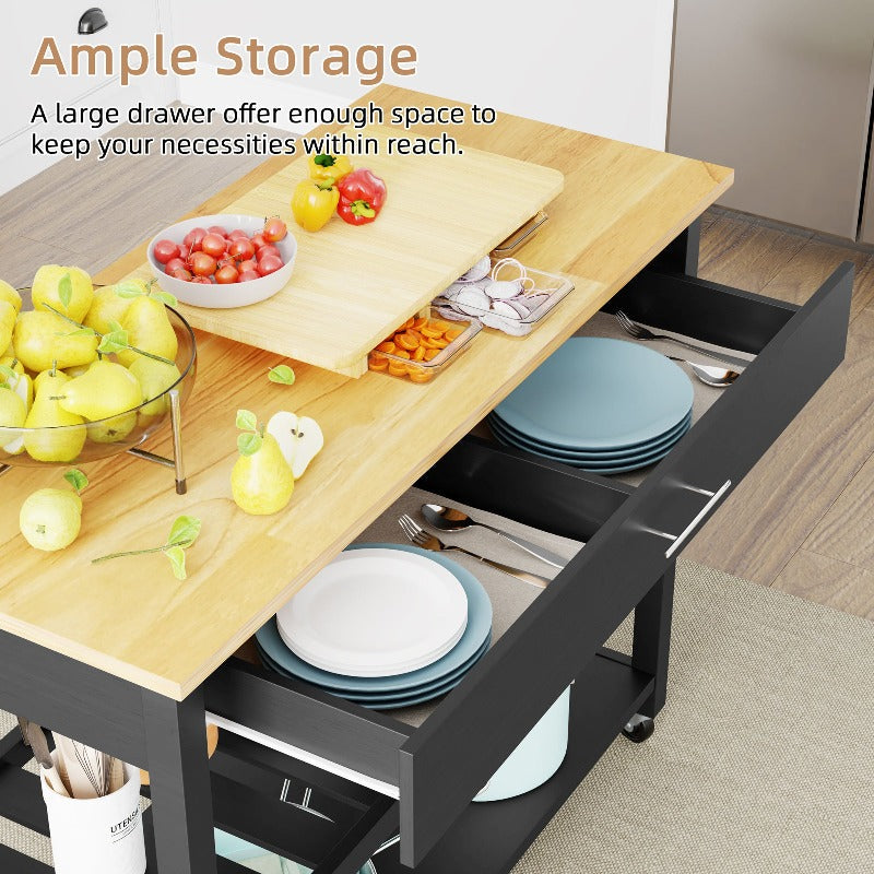 sobaniilowholesale 40???¡¥ Kitchen Island Storage & Bar Cart with Solid Wood Top#color_black (7278481473712)
