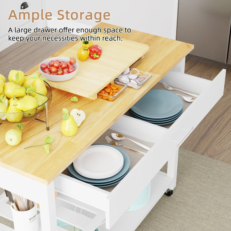 sobaniilowholesale 40???¡¥ Kitchen Island Storage & Bar Cart with Solid Wood Top#color_white (7278481473712)