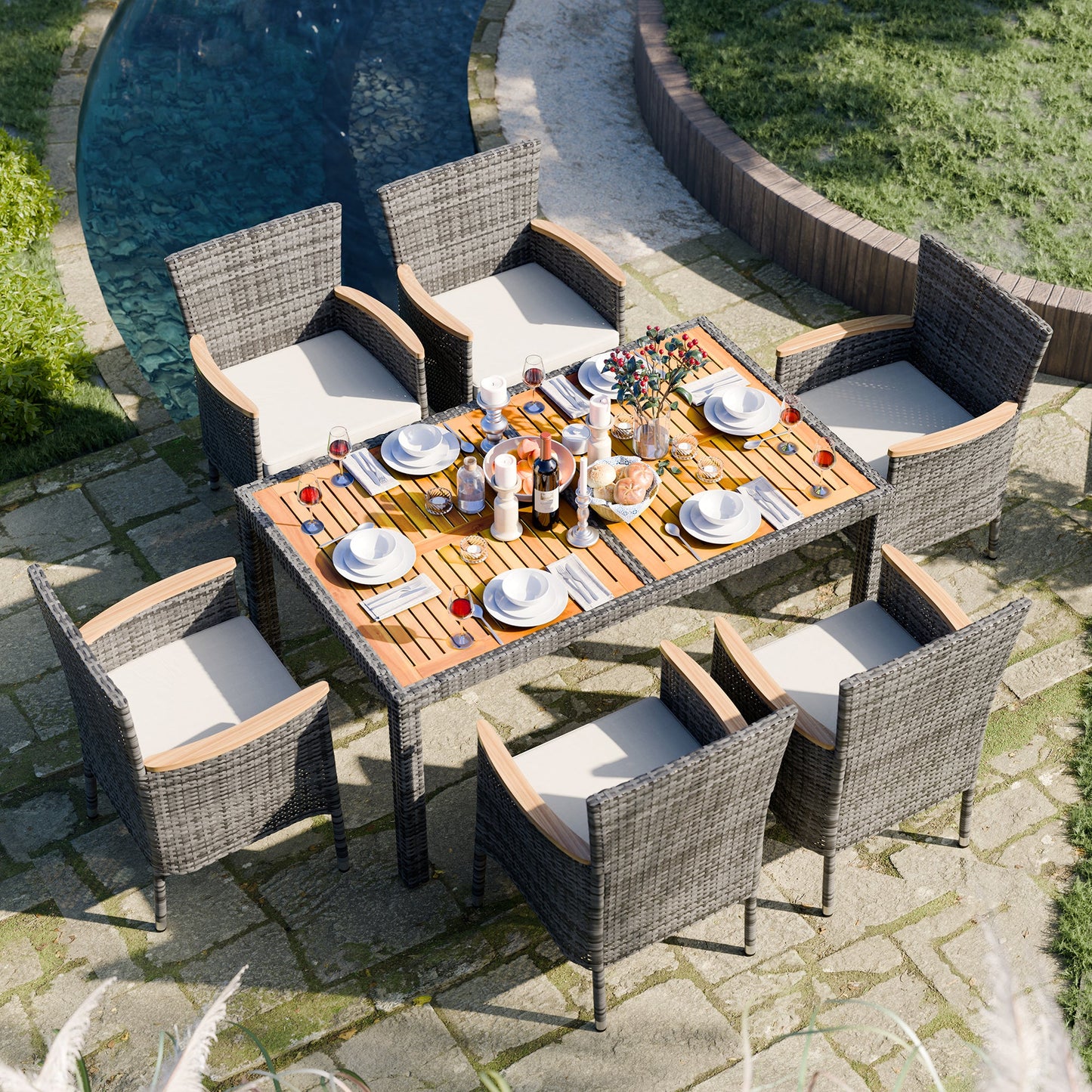 sobaniilowholesale 5 Pieces/ 7 Pieces Patio Dining Set, Square Wood Table (7047179927728)