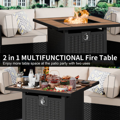 sobaniilowholesale 28" Propane Gas Fire Pit Table 50,000 BTU Square Outdoor Wicker (7436201689264)