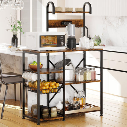 sobaniilo wholesale Kitchen Baking Rack with Outlet, Freestanding Kitchen Storage Shelf Organizer, Steel-Retro