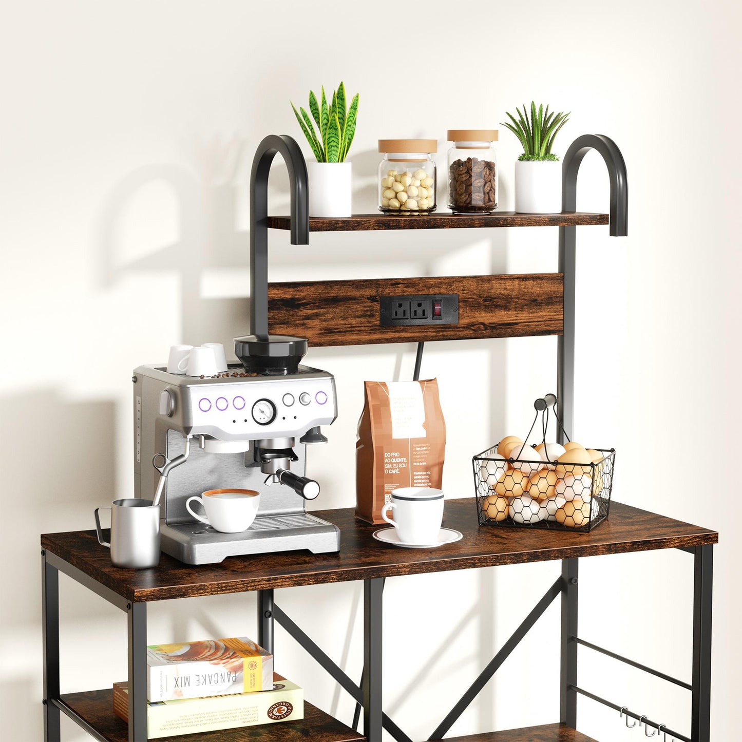 sobaniilo wholesale Kitchen Baking Rack with Outlet, Freestanding Kitchen Storage Shelf Organizer, Steel-Retro