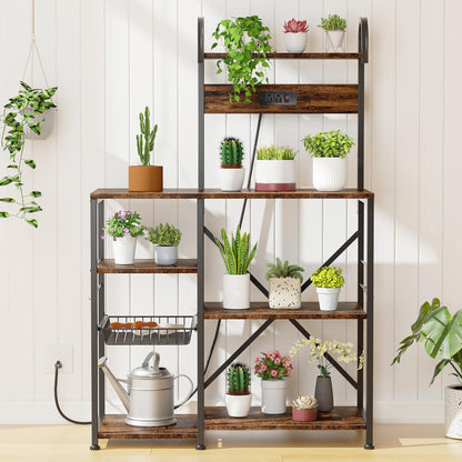 sobaniilo wholesale Kitchen Baking Rack with Outlet, Freestanding Kitchen Storage Shelf Organizer, Steel-Retro