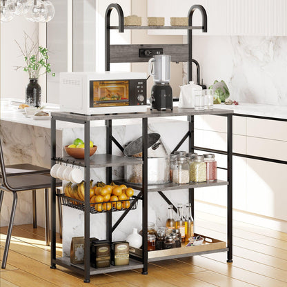 sobaniilo wholesale Kitchen Baking Rack with Outlet, Freestanding Kitchen Storage Shelf Organizer, Steel-Retro