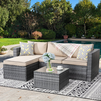 sobaniilowholesale Patio Furniture 3 Pieces Outdoor Sectional Sofa Set With Silver Wicker & Chaise