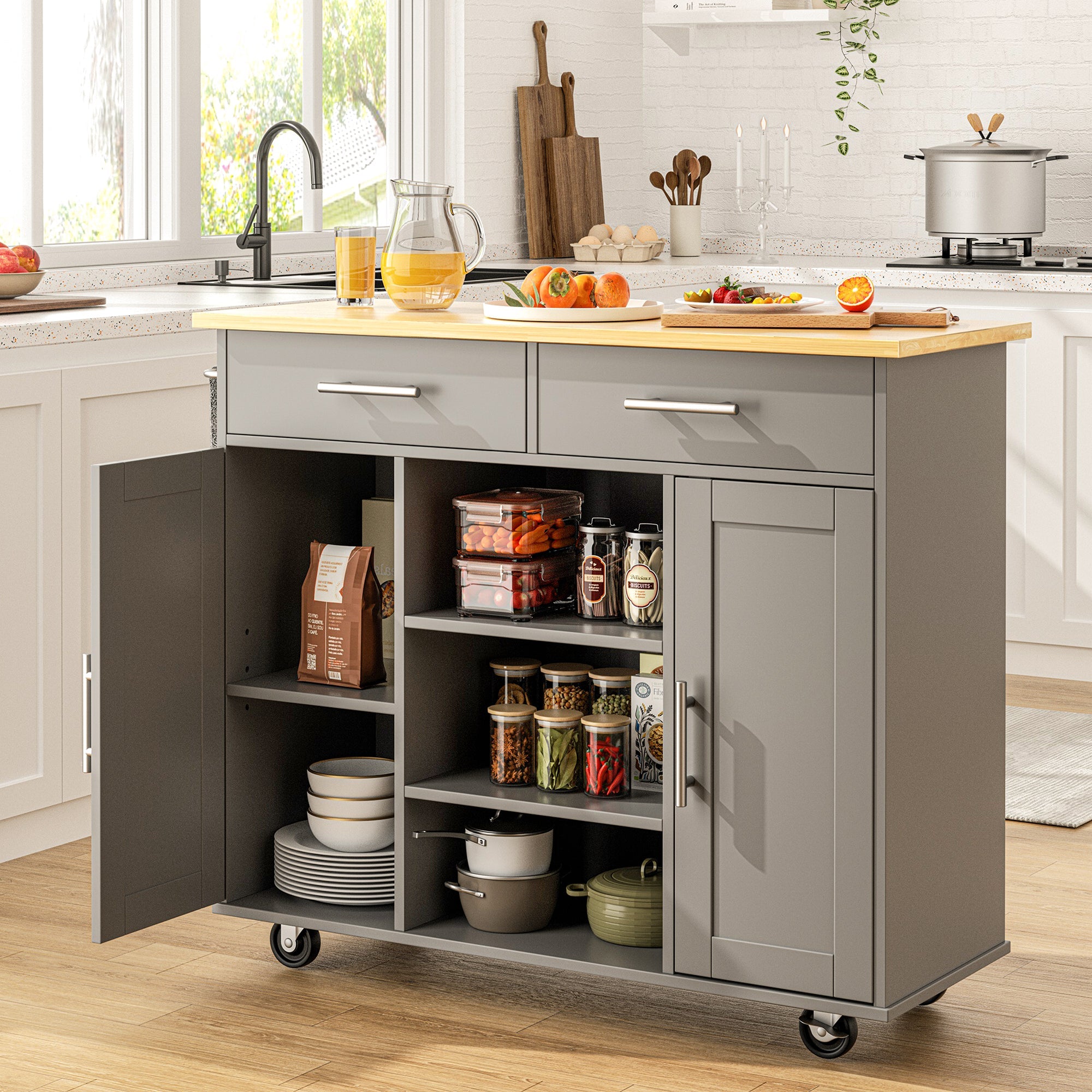 Walsunny 40" Multifunction Kitchen Cart Cabinet with Shelves (7404395692208)